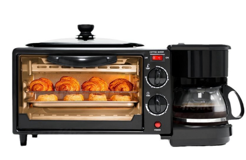 Wholesale Three-in-One Multifunction Breakfast Appliance: Stainless Steel Electric Coffee Maker, Frying Pan & Toaster Oven | High Quality Bulk Household & Commercial Supply