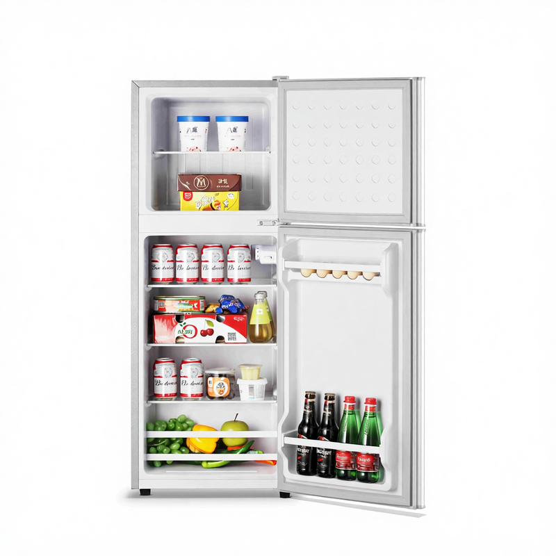 Stainless Steel Double-Door Manual Defrost Fridge 128L, Grade 1 Energy Efficient
