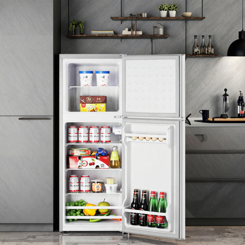 Stainless Steel Double-Door Manual Defrost Fridge 128L, Grade 1 Energy Efficient - Image 3