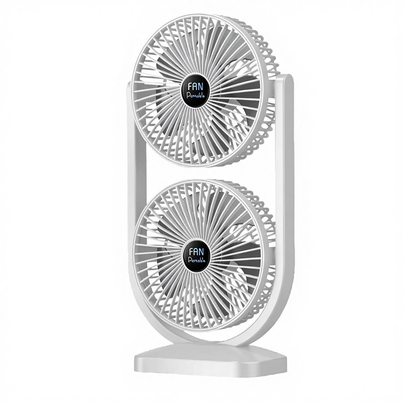 USB Rechargeable Dual Head Desk Fan, 2000mAh Battery Touch Control 3 Speeds - Image 1