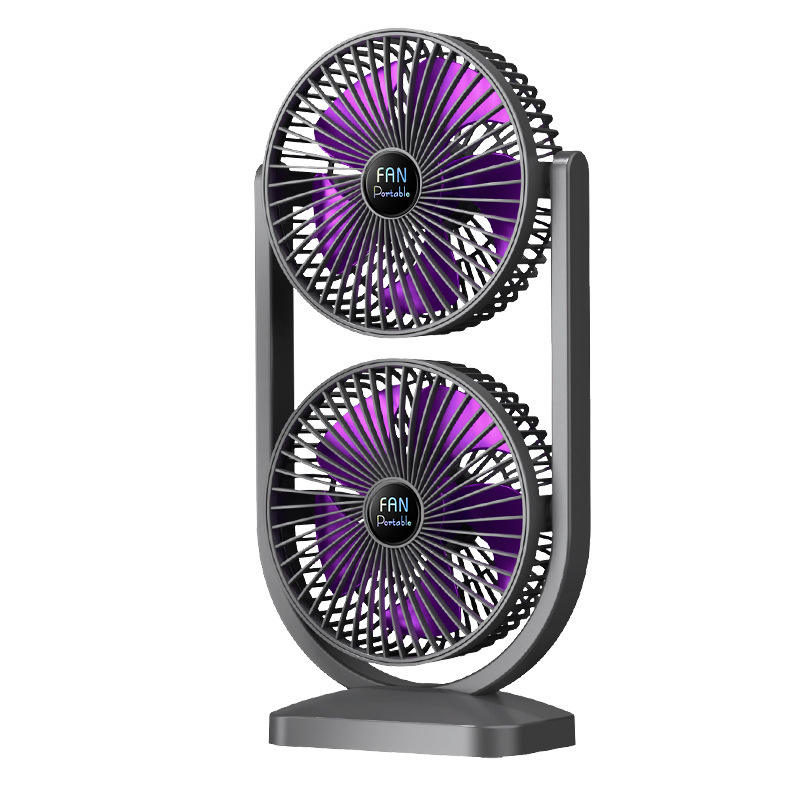 USB Rechargeable Dual Head Desk Fan, 2000mAh Battery Touch Control 3 Speeds - Image 2