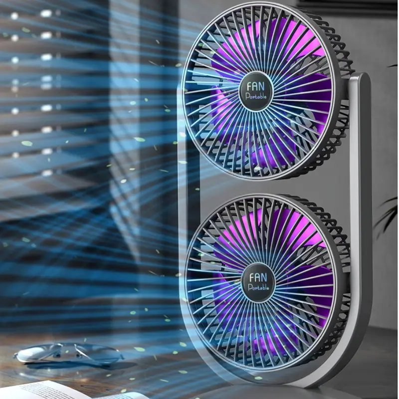 USB Rechargeable Dual Head Desk Fan, 2000mAh Battery Touch Control 3 Speeds - Image 4