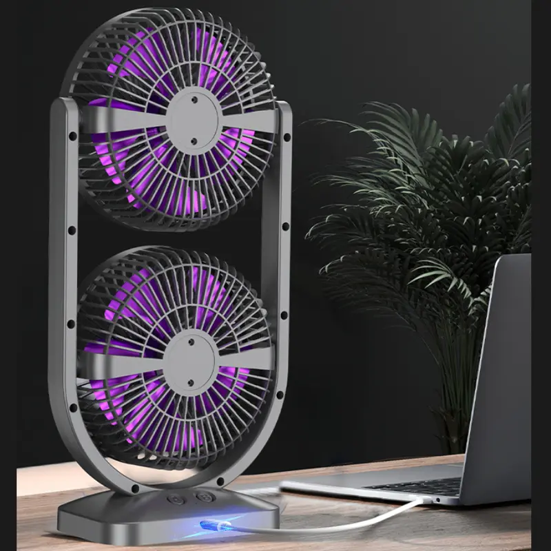 USB Rechargeable Dual Head Desk Fan, 2000mAh Battery Touch Control 3 Speeds - Image 5