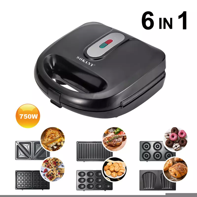 Sokany 4-Slice Toaster, 6-in-1 Waffle Maker & Breakfast Grill