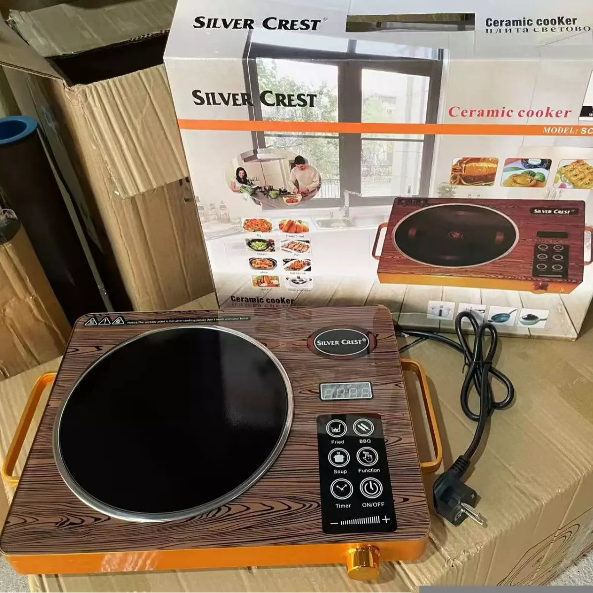 Electric Infrared Ceramic Cooktop 1001-2000W Touch Control Gold Black KM-888 - Image 2