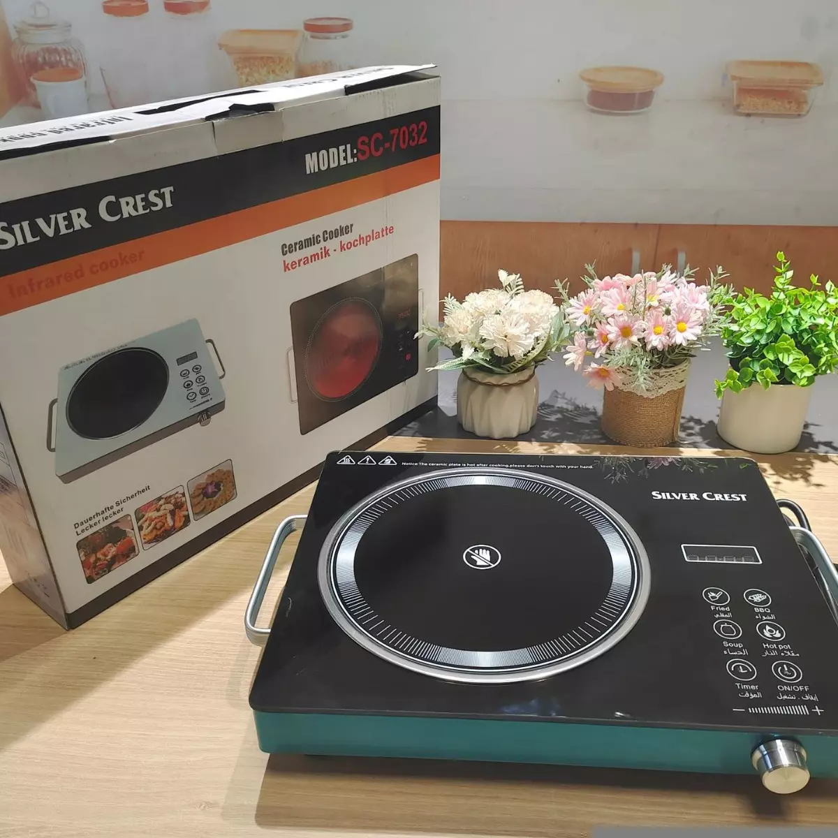 Infrared Electric Stove 3000W EU Plug，Touch Control，8 Power Levels，Black Glass