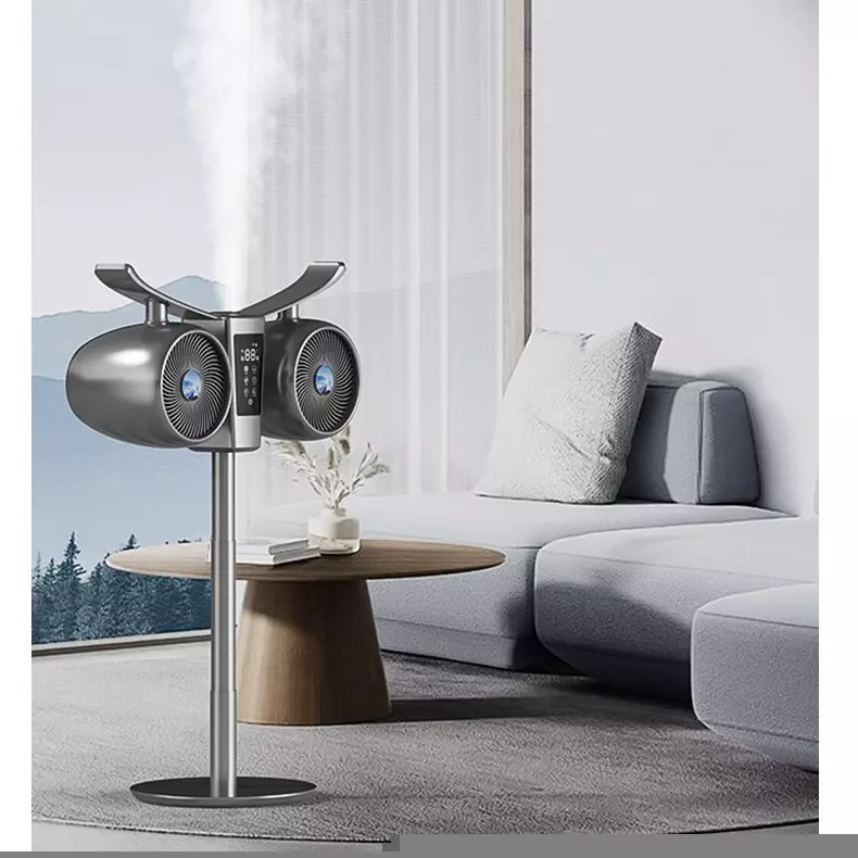 2025 Voice-Controlled Dual Head Oscillating Floor Fan with Humidifier