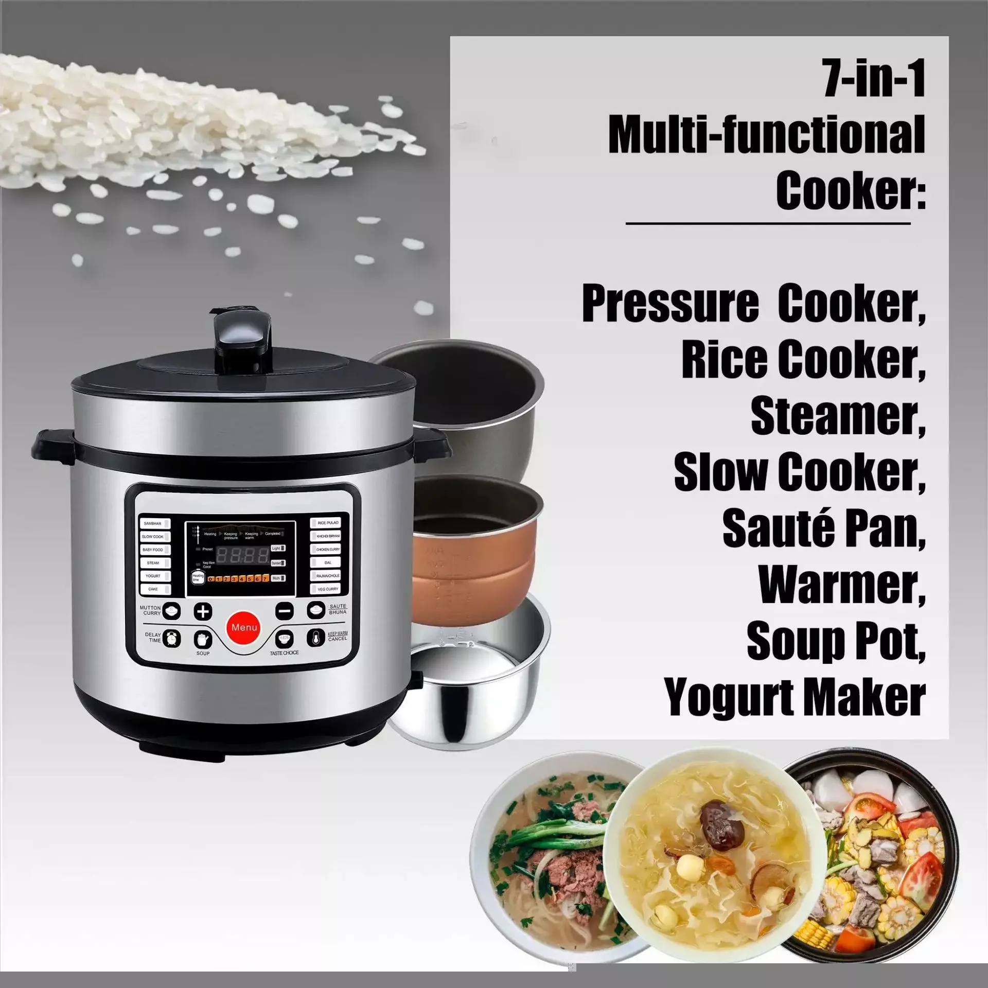 6L Multifunctional Electric Pressure Cooker Auto Stainless Steel 1000W MY-C540G - Image 3