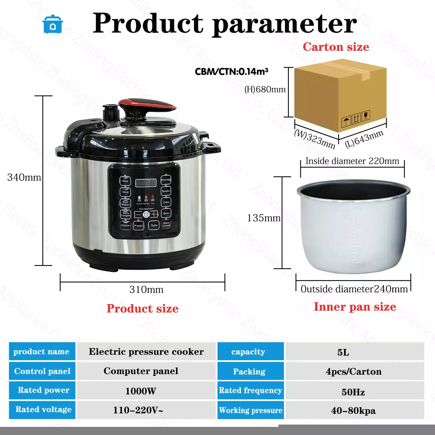 Rapier 6L Electric Pressure Cooker Stainless Steel EU Plug 1000W MY-C540G - Image 3