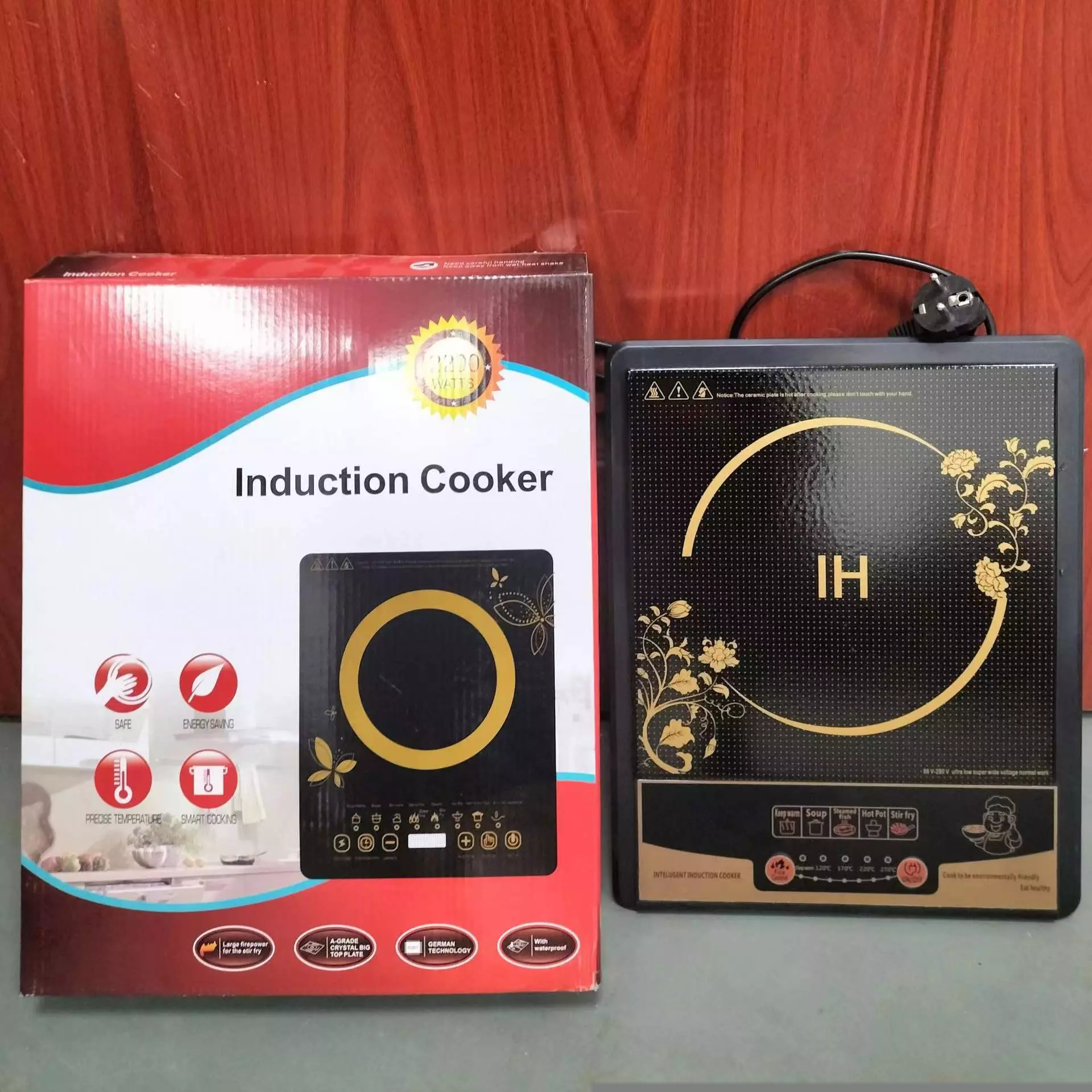Induction Cooker 2200W Touch Control Black Glass Single Burner