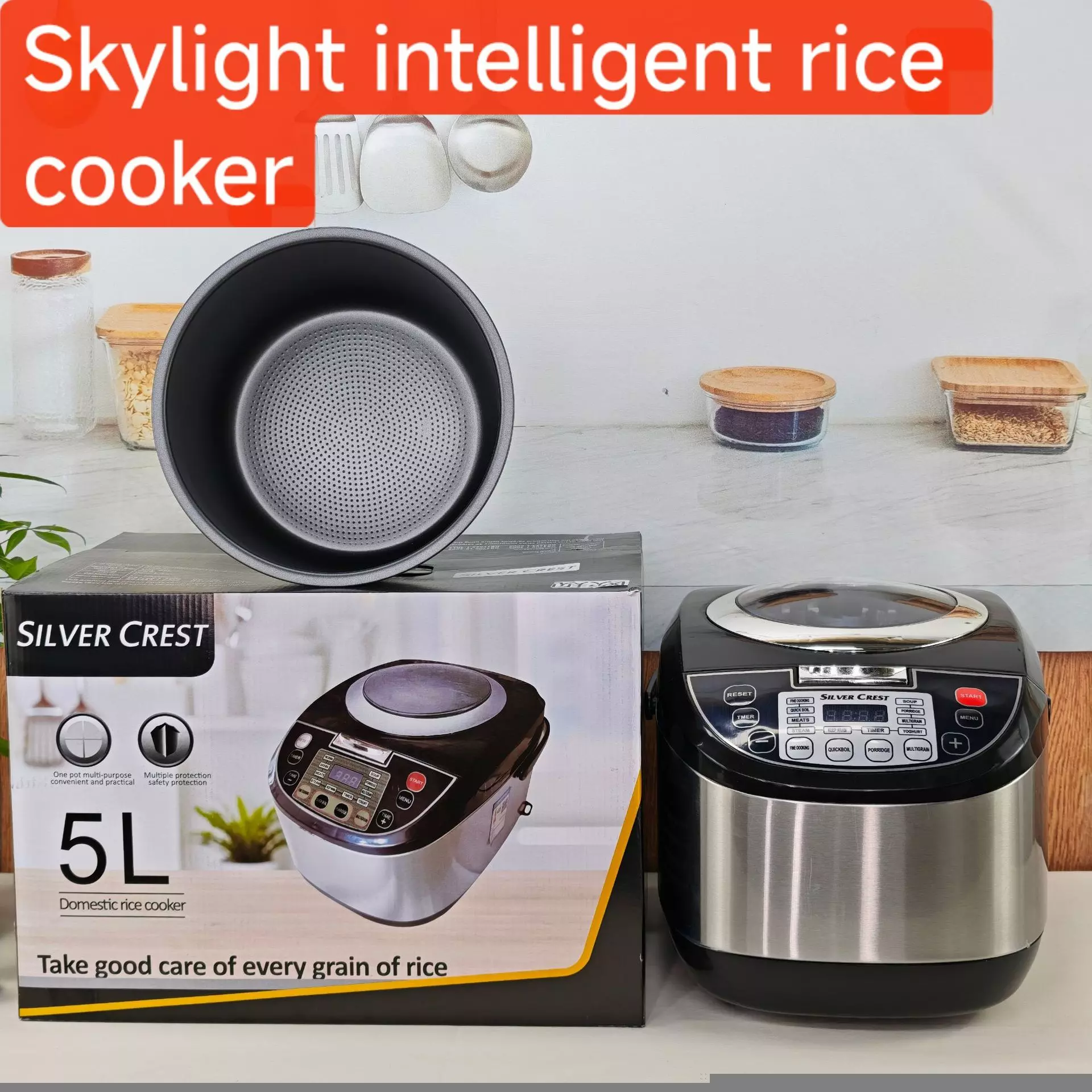 Multifunction 5L Rice Cooker with LCD Touch Panel & 900W Heating - Image 4
