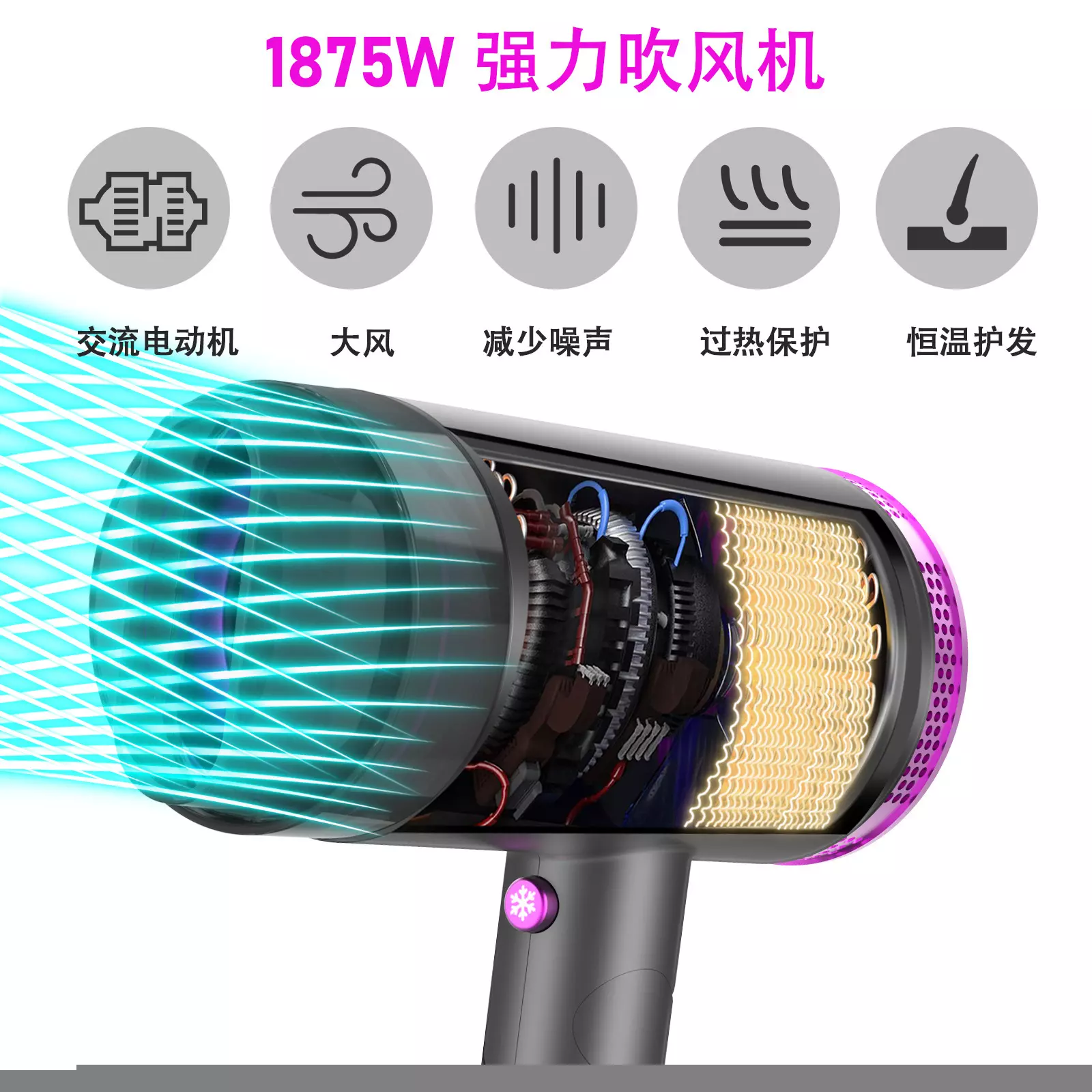 High-Power 1800W Foldable Hair Dryer with Cold/Hot Settings EU US UK JP - Image 2