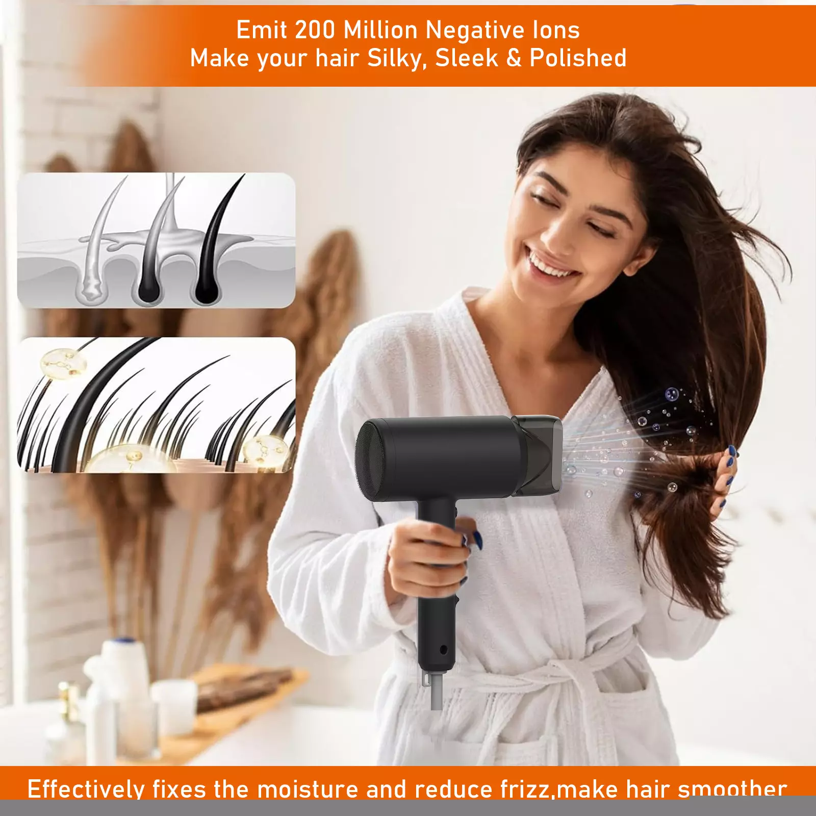 Cross-border Hammer 1800W Hair Dryer 110V Foldable Negative Ion EU US Plug - Image 4