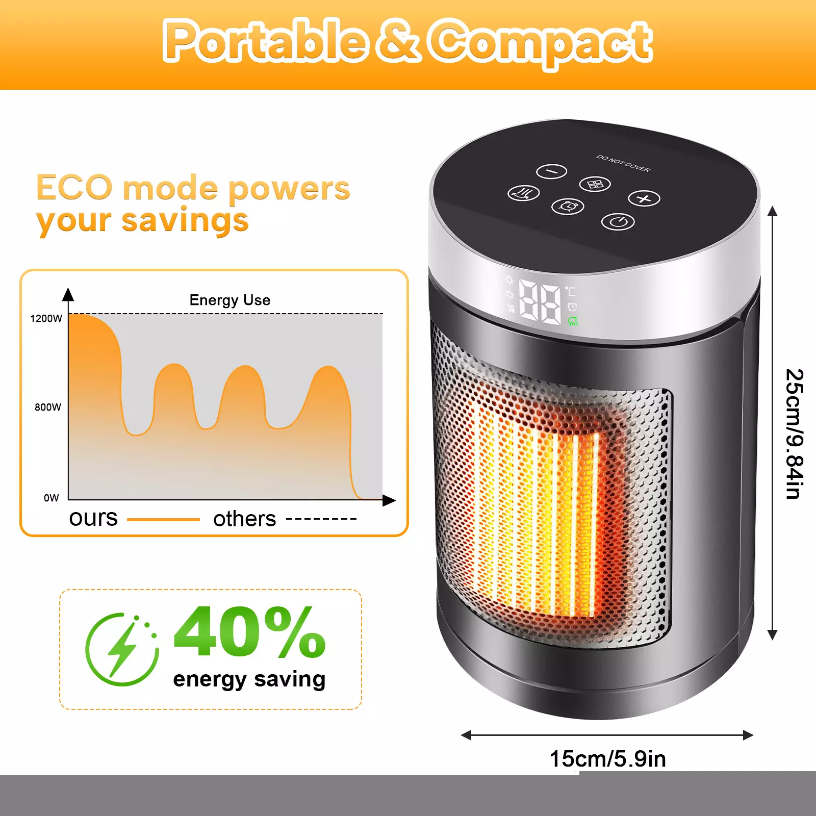 Touchscreen Remote Control Heater 1500W, 20m² PTC Ceramic Electric Warmer with Timer - Image 4