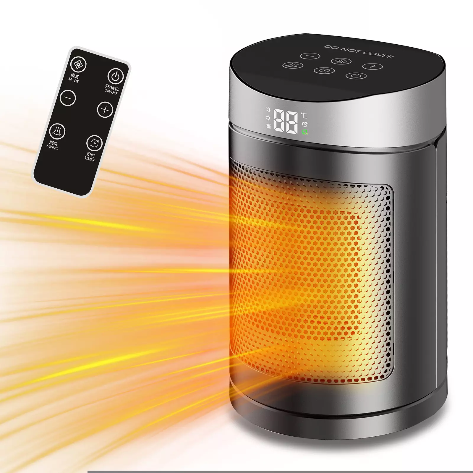 Touchscreen Remote Control Heater 1500W, 20m² PTC Ceramic Electric Warmer with Timer - Image 5