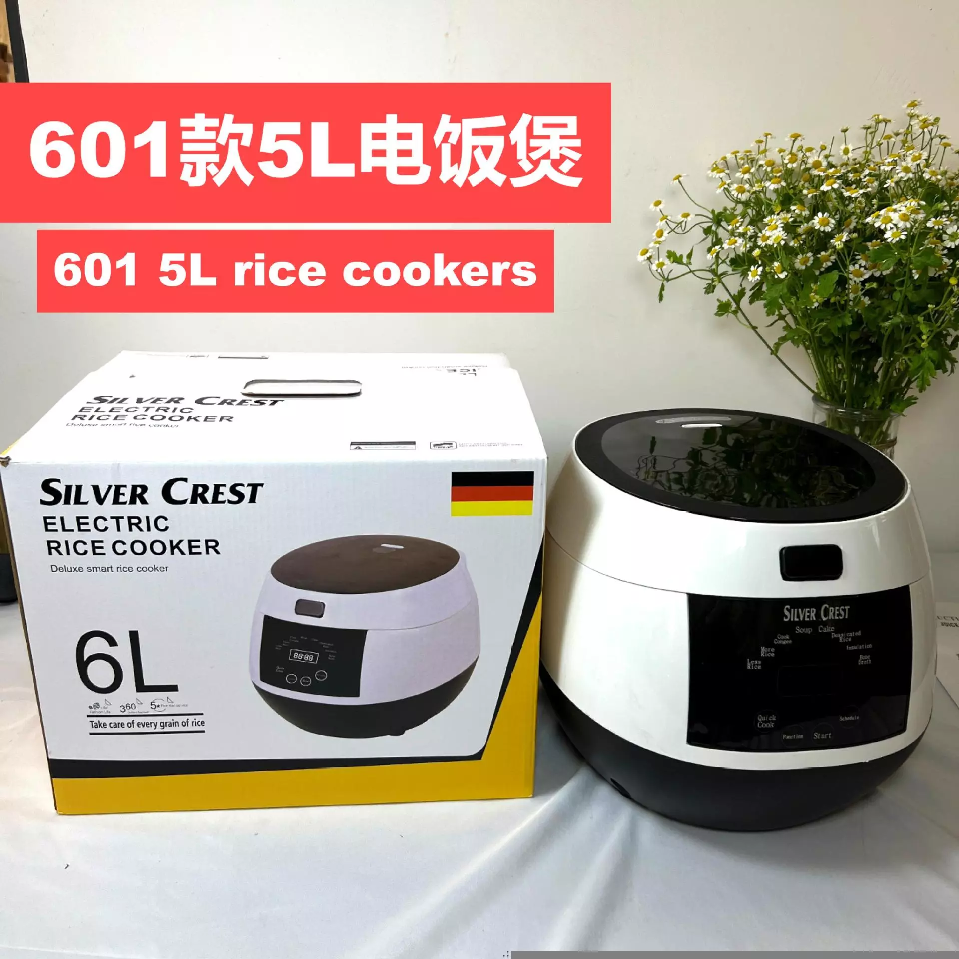 5L Rice Cooker 800W EU/UK Plug with LCD Touch Panel, Timer & Keep Warm